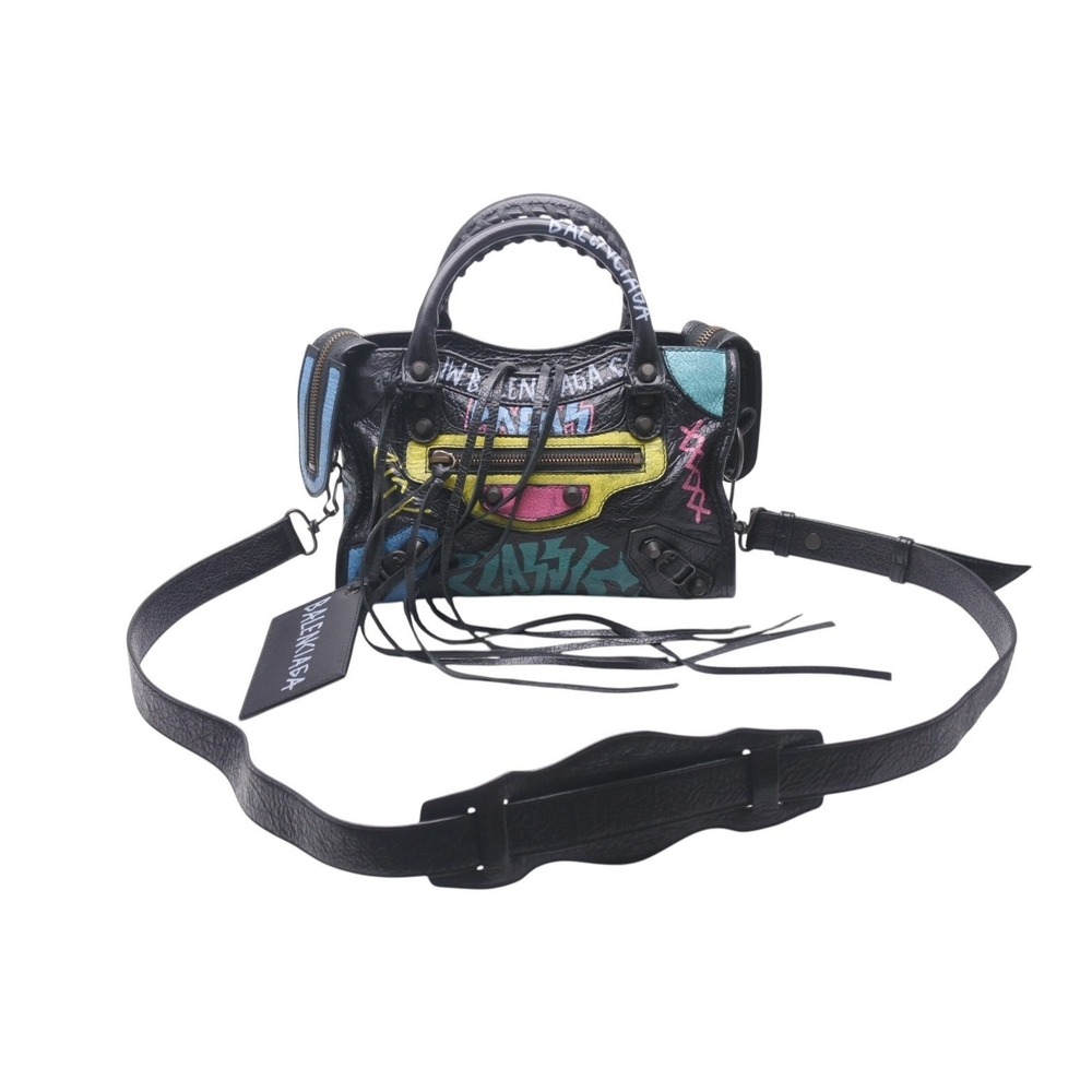 Balenciaga City Multicolored Leather Classic Black Graffiti Handbag - Picture 2 of 10